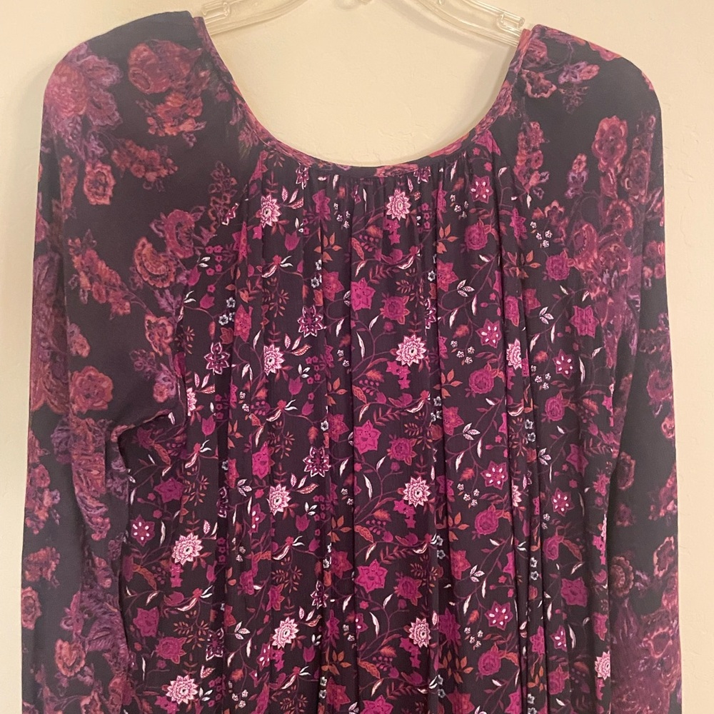 Free People Floral Print Mini Dress Tunic Black Maroon Long Sleeve Dress - Picture 3 of 9